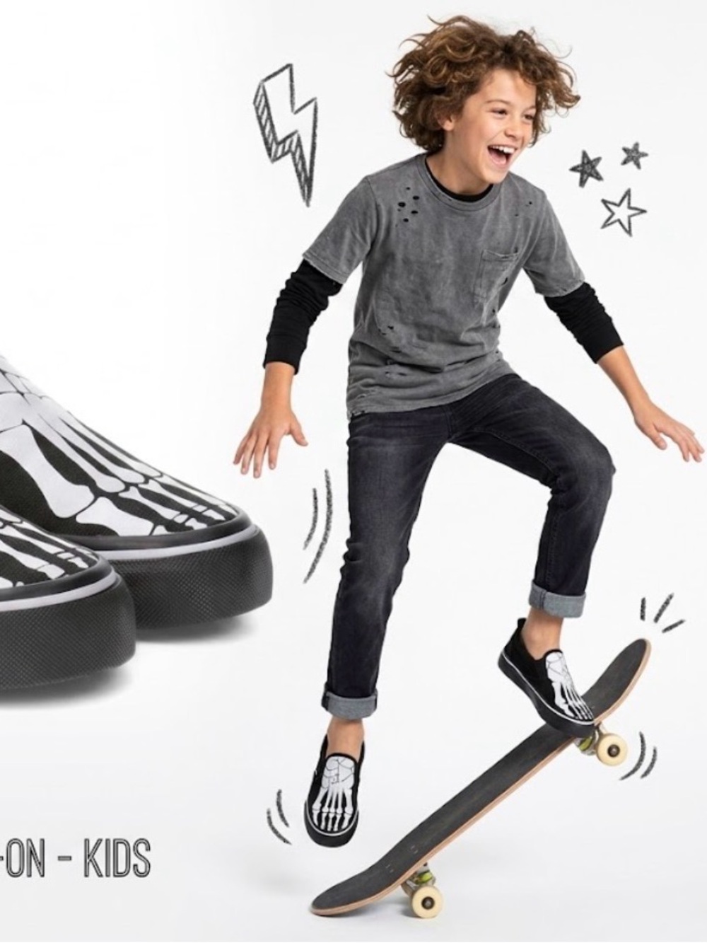 Airwalk Kids Black & White Skeleton Slip-On Sneakers